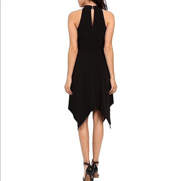Black Halter Sleeveless Asymmetrical Draped Dress - Picture 2 of 10